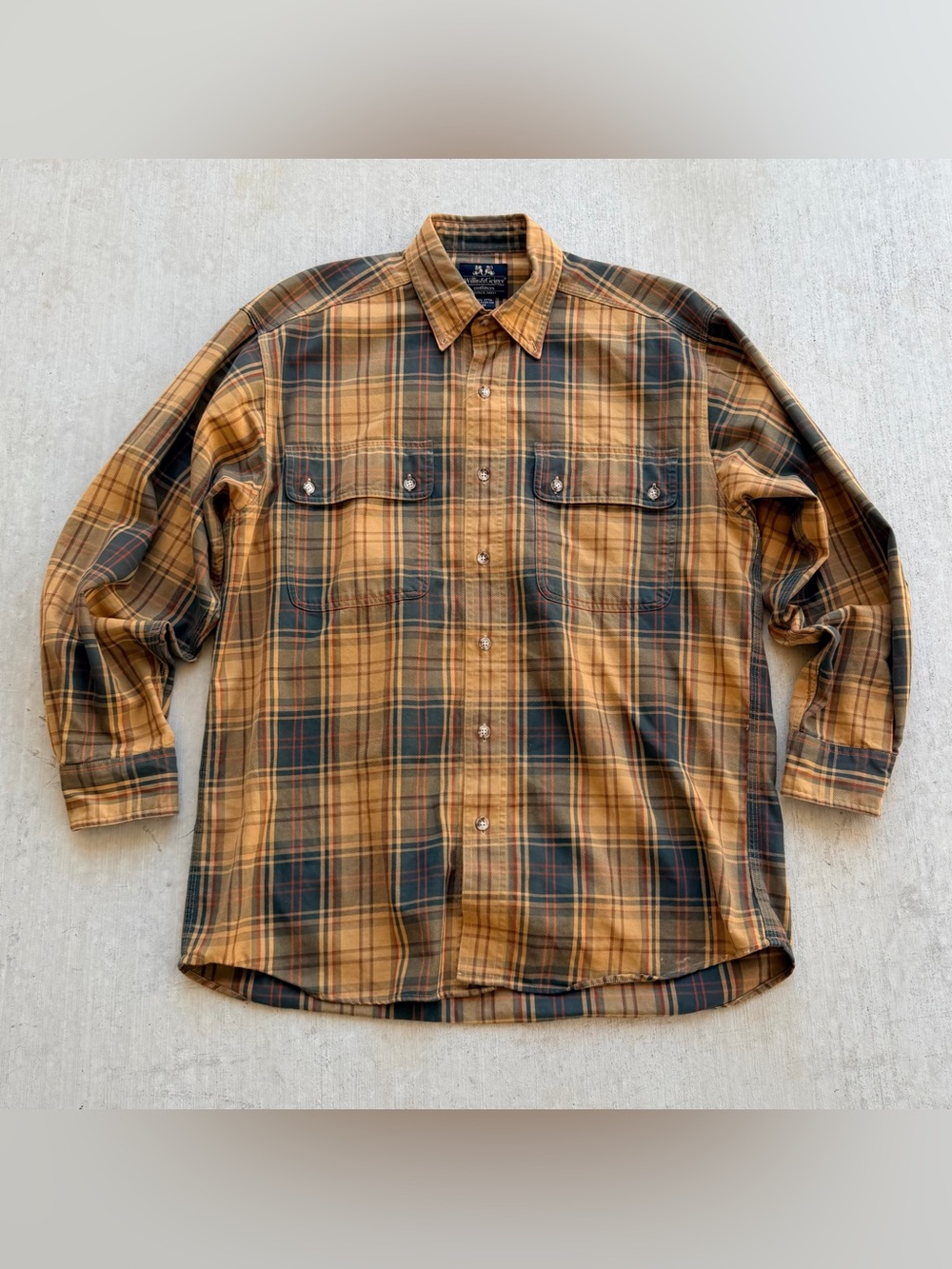Vintage Willis & Geiger Plaid Button Down Shirt Cotton 2 Pocket Workwear